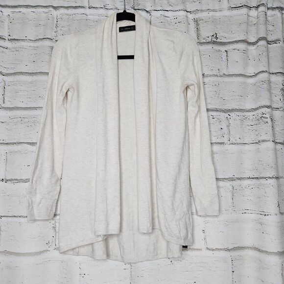 Zara Womens Cardigan Sweater White Tan Marled Long Sleeve Open Front Viscose S - Picture 1 of 11